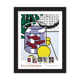 《Roy Lichtenstein》裱框邮票 - 静物与金鱼