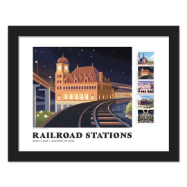 《Railroad Stations》裱框邮票 -  Richmond，VA