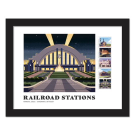 《Railroad Stations》裱框邮票 - Cincinnati, OH