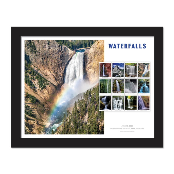 Waterfalls Framed Stamp (Lower Falls of the Yellowstone River, Wyoming ...