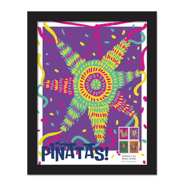 Piñatas！裱框邮票 - 带有紫色背景的 7 点星图像